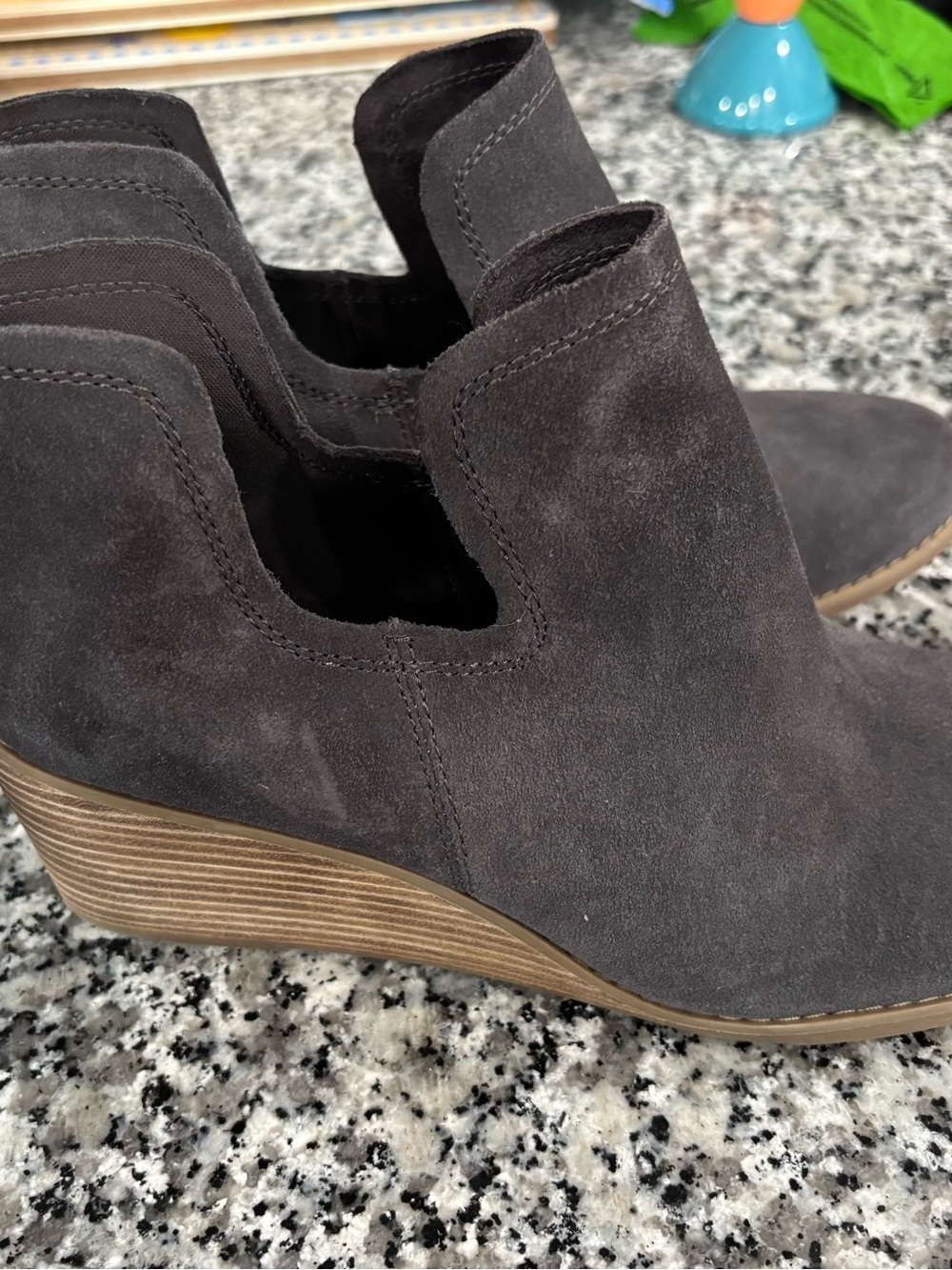 Toms Gray Suede Cutout Wedge Booties